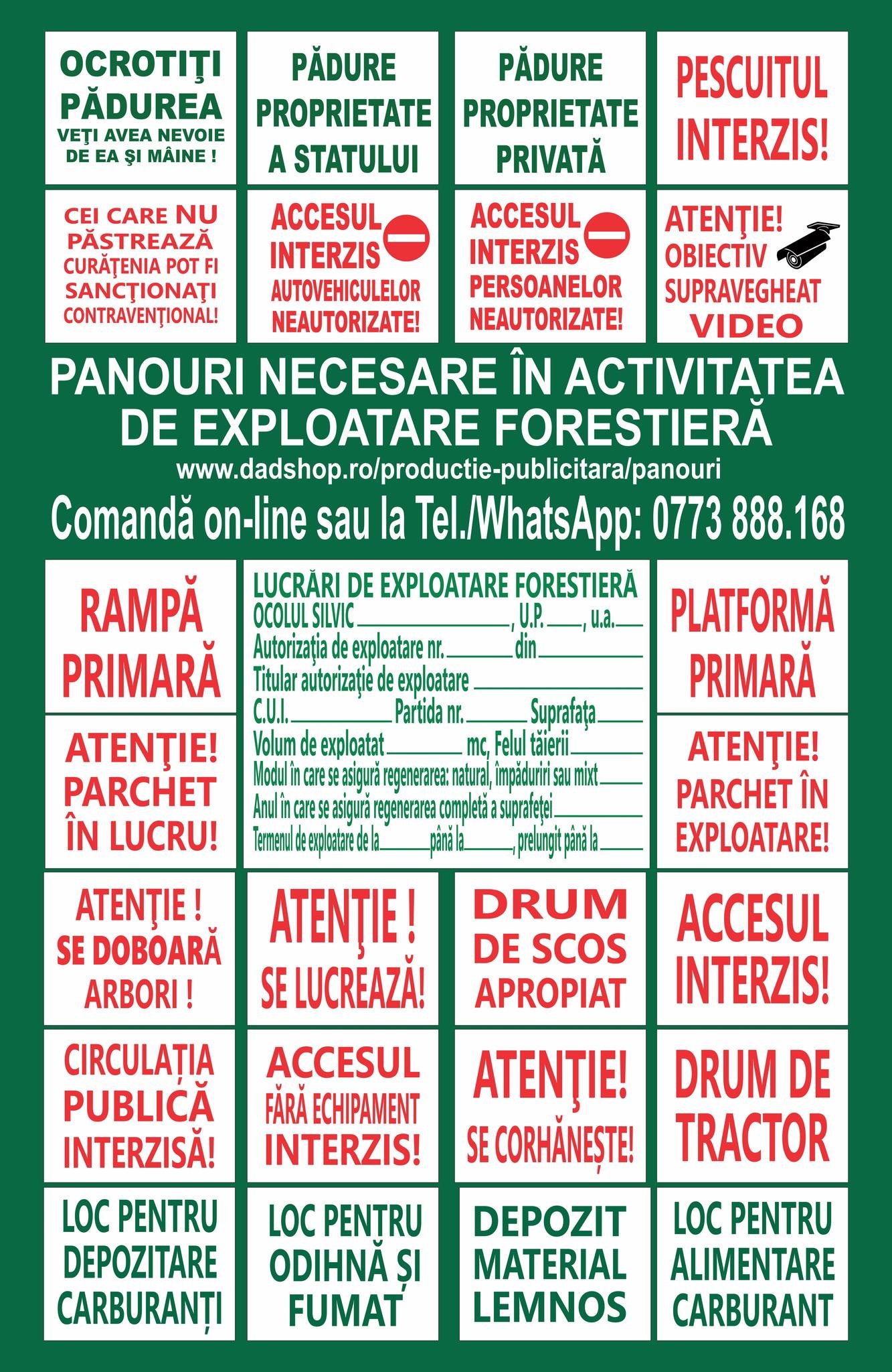 Panouri necesare în activitatea de exploatare forestieră