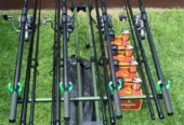 Set Pescuit, 4 Lansete Carbon,4 Mulinete 7000 cu Baitrunner,Rod Pod