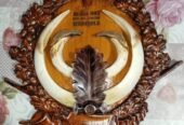 Panoplii pentru trofee de mistreț sculptate pe lemn masiv la cerere se pot personaliza