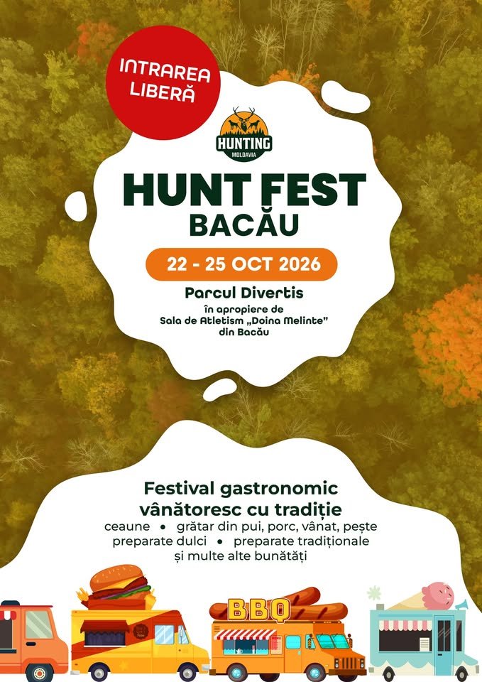 22 – 25 octombrie 2026, te așteptăm în Bacău, Parcul Divertis, lângă Sala de Atletism „Doina Melinte”, la HuntFest