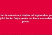 Caut loc de muncă ca și drujbar ori legator,doar pe raza județului Bacău. Dețin permis cat.B.mai multe detalii în privat..
